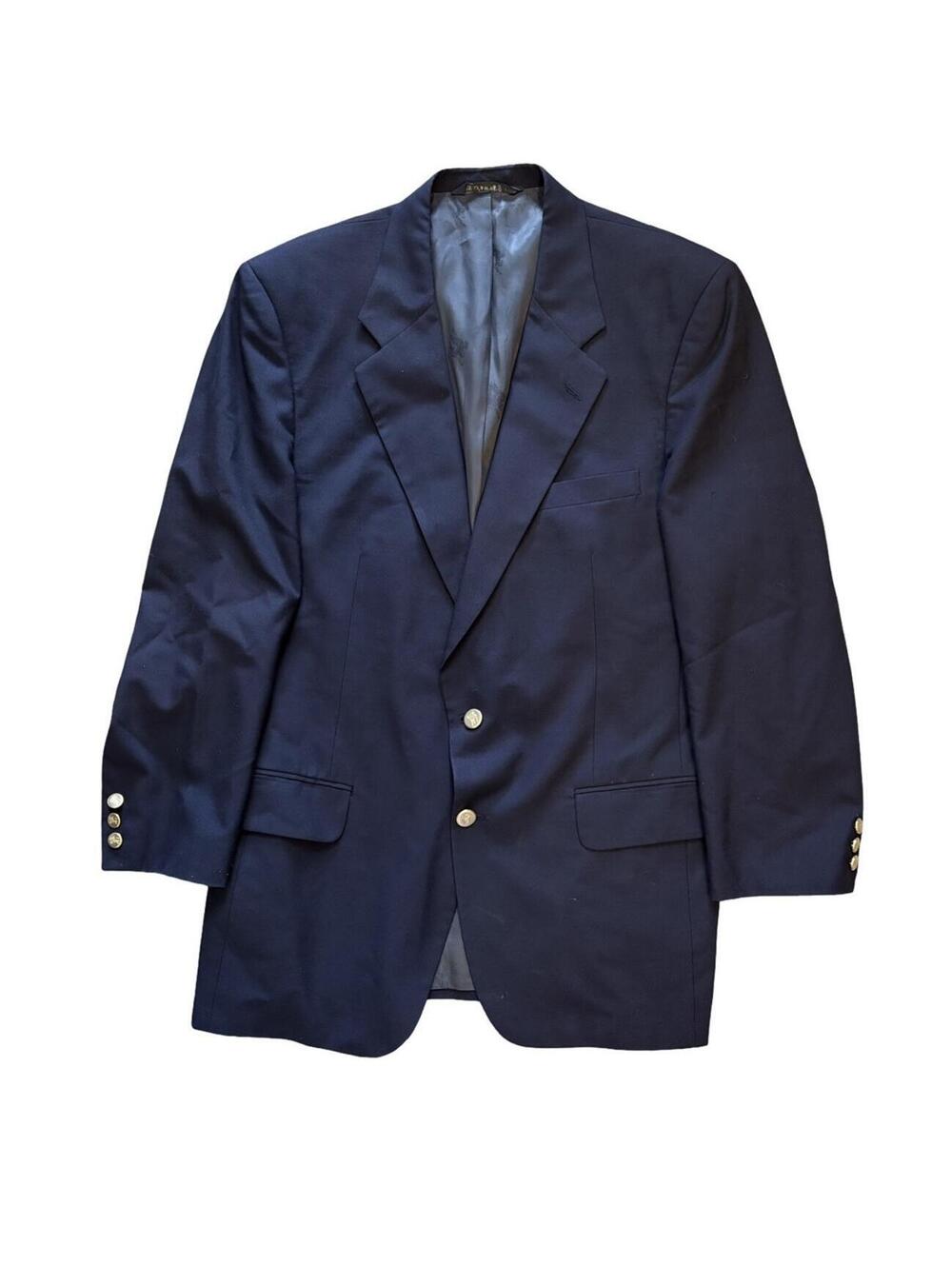 Burberrys 100% Pure Wool Blazer Suit Jacket Men's Navy Blue Coat Gold Buttons